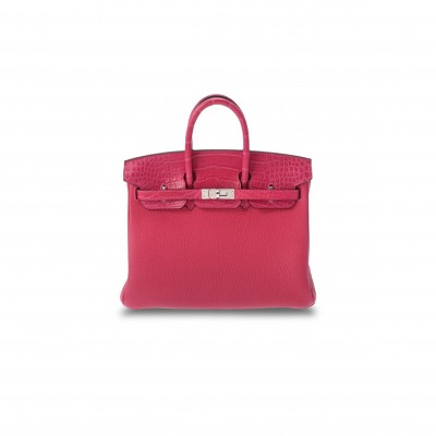 HERMÈS MASTER BIRKIN 25 CROCODILE AND TOGO LEATHER ARABIAN NIGHTS PURPLE SILVER BUCKLE H076216CK34 (25*20*13cm)